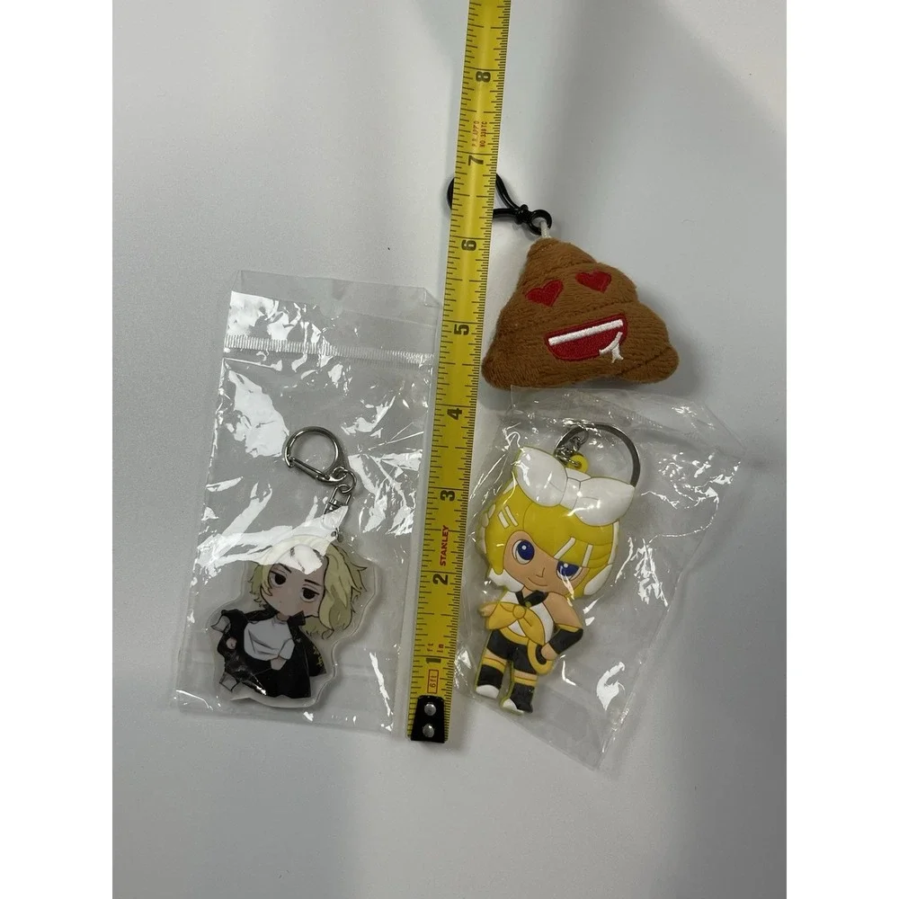 Rin Kagamine Rubber, Manjiro Sano Acrylic & Emoji Poop Plush Key Chains Set Of 3